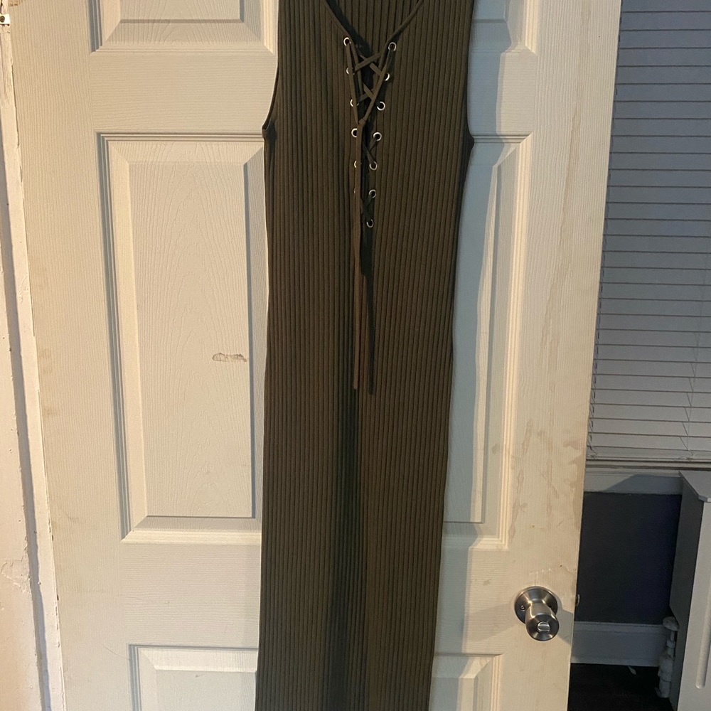 Army green lace up midi dress
